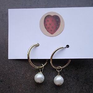 Gold Hoop Earrings with Removable Pearl Charm